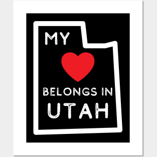 Utah Map State Outline Heart Belongs in Utah Posters and Art